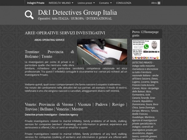 Investigazioni in Italia, Svizzera, Spagna, Francia e isole eseguite da detective italiano